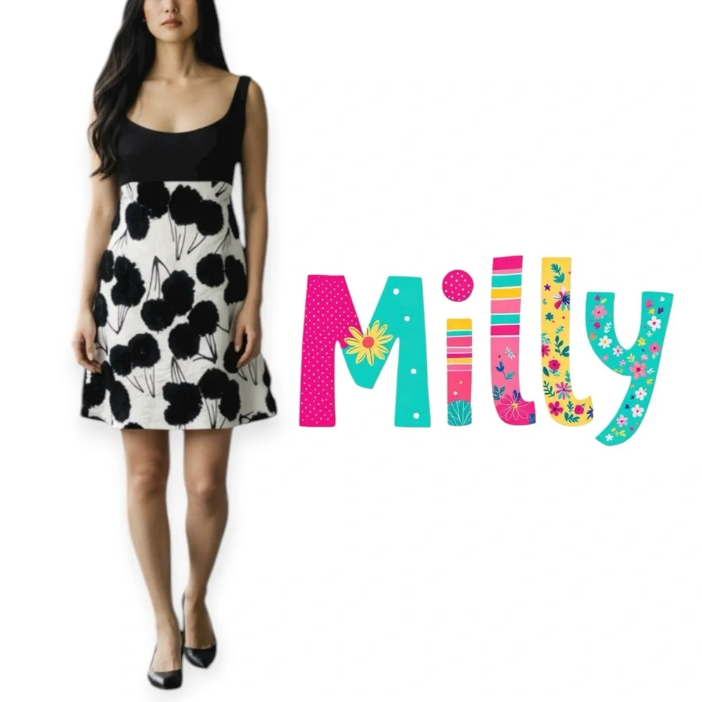 Milly black and white retro baby doll cocktail dress size 4 - Picture 13 of 13